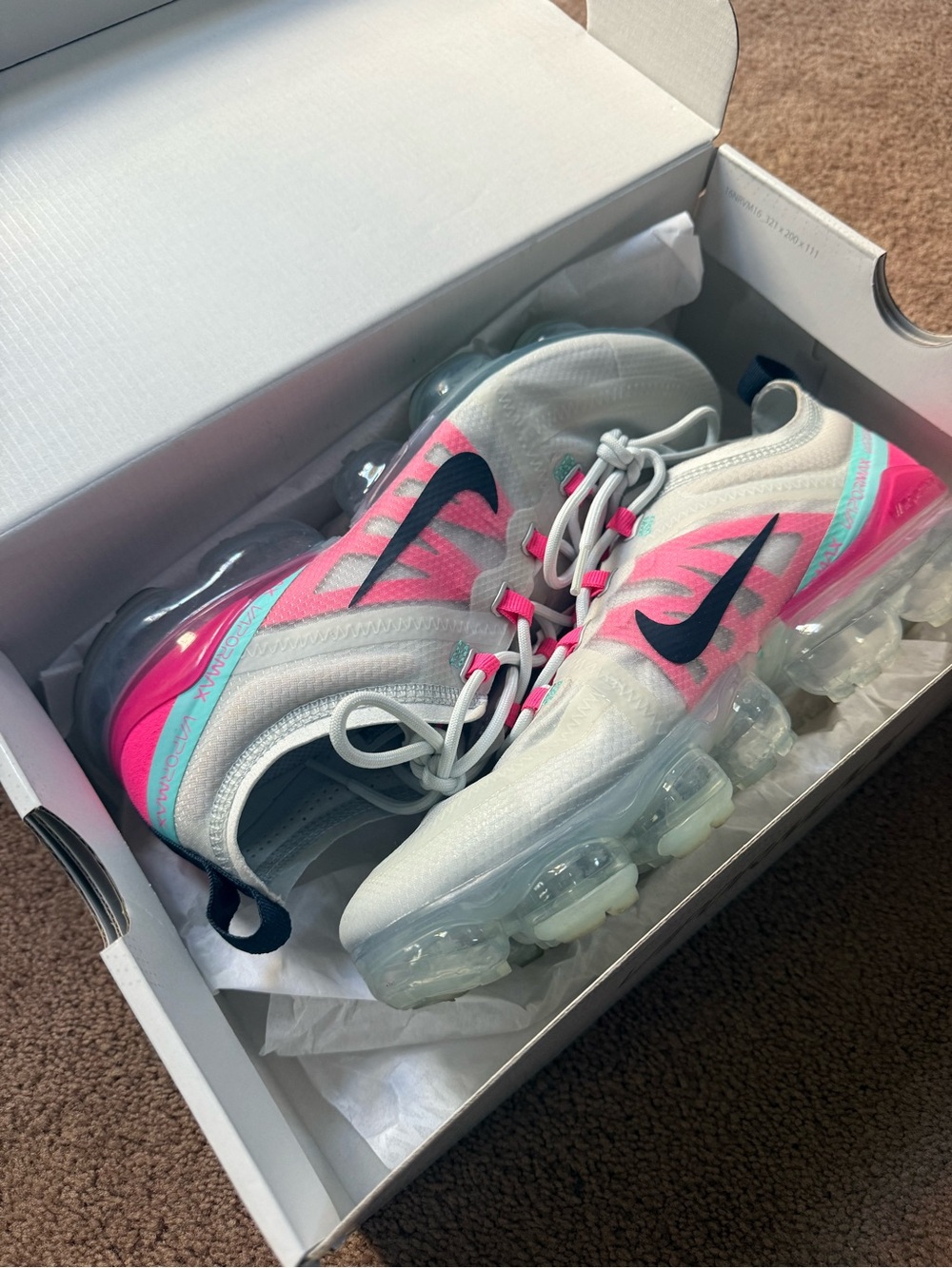 Nike VaporMax Sneakers in White with Pink and Navy Accents